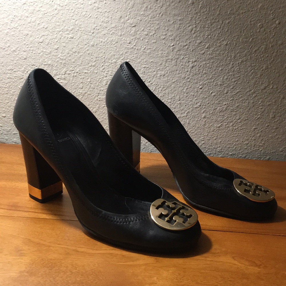 Tory Burch black and gold heels